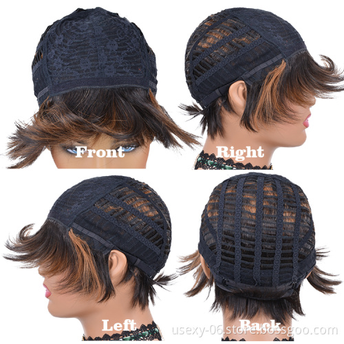 Usexy Color Pixie Wig Vendors Wholesale Cheap Straight Short Human Hair Wigs With Bangs perruques naturelles courtes
